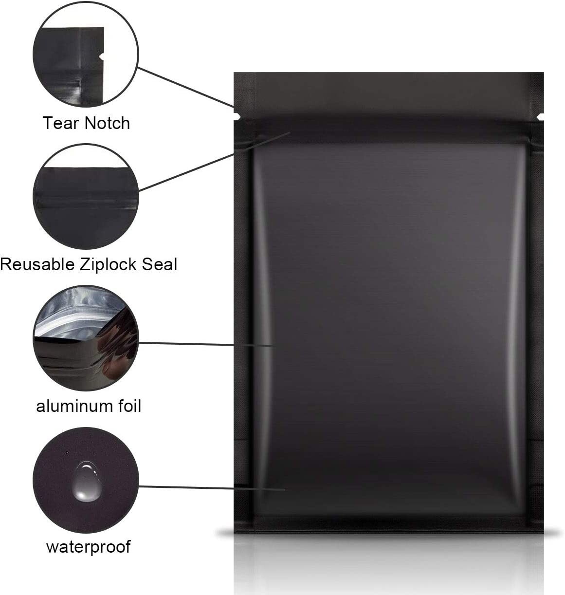 100 Premium 3×4″ Matte Black Small Double-Sided Mylar Foil Zip Storage Bags
