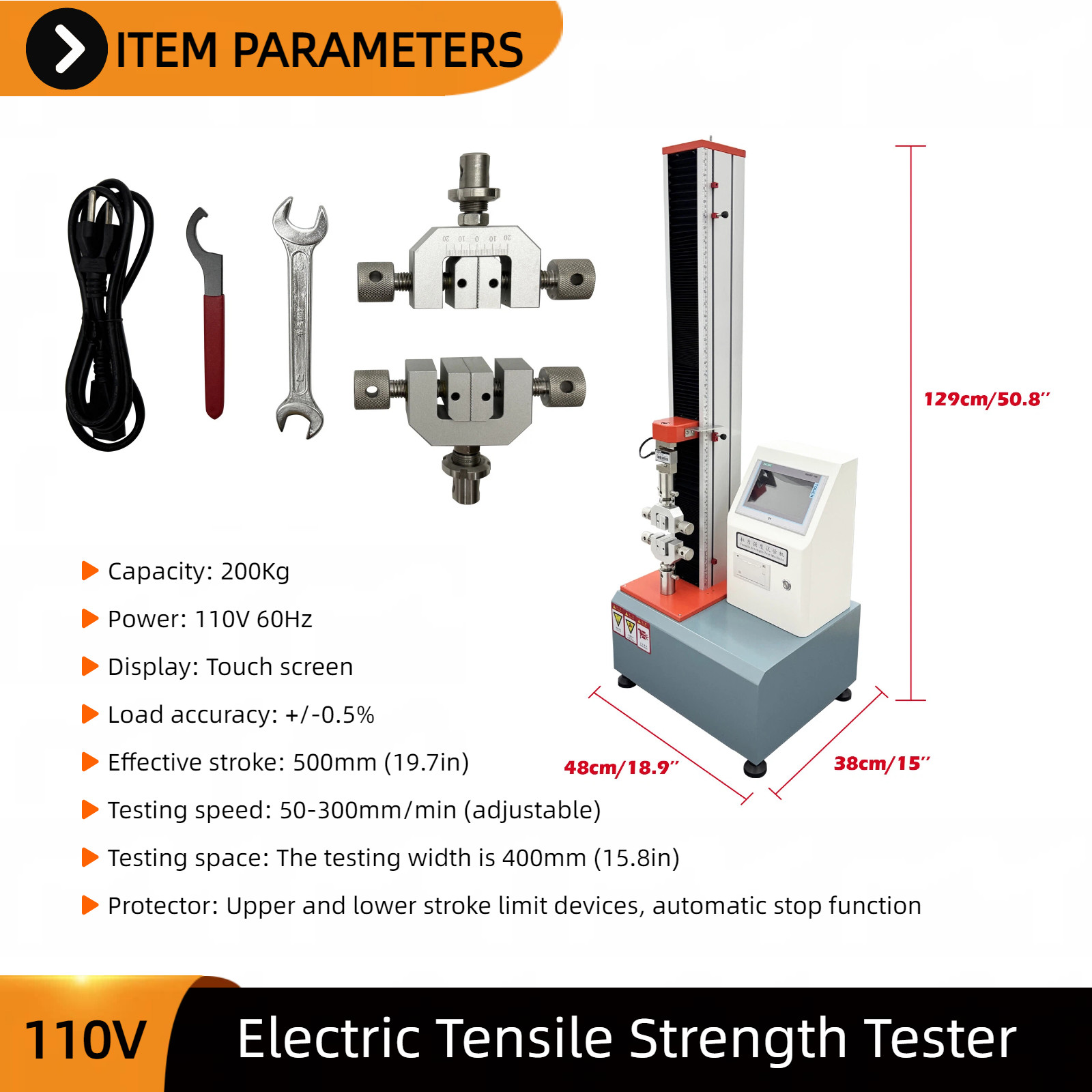 110V Tensile Strength Tester 2000N with Printing Funtion Universal Tester