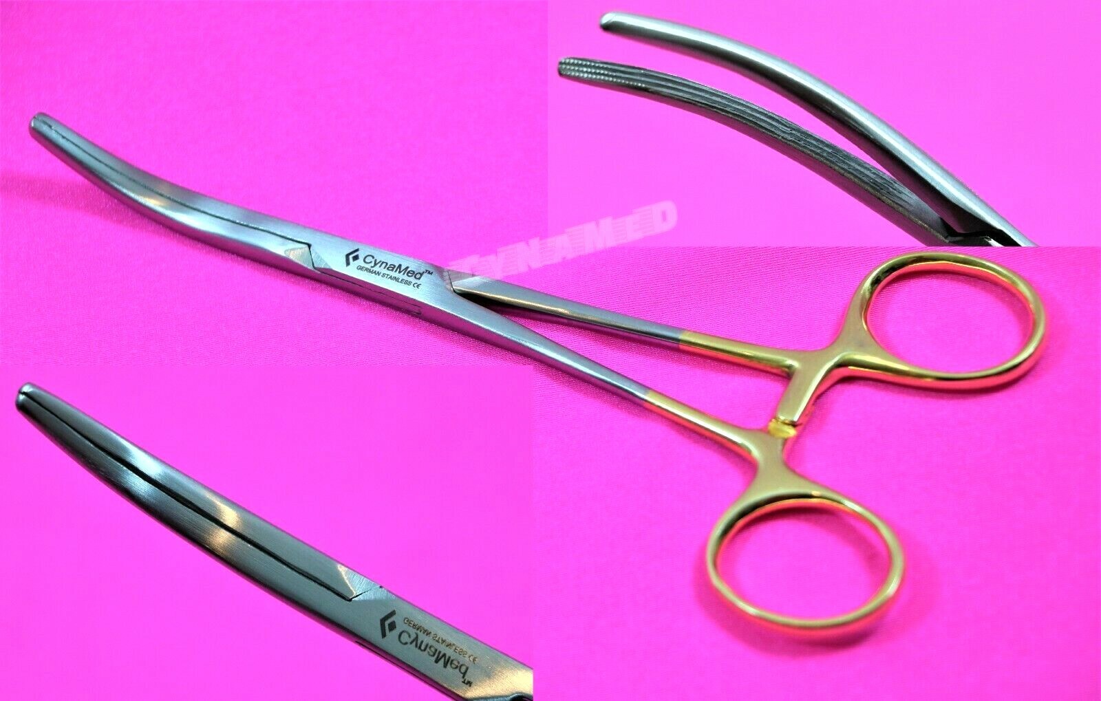 Gold Handle Spay Pack Rochester Carmalt Forceps 6.25″ Curved Stainless Steel