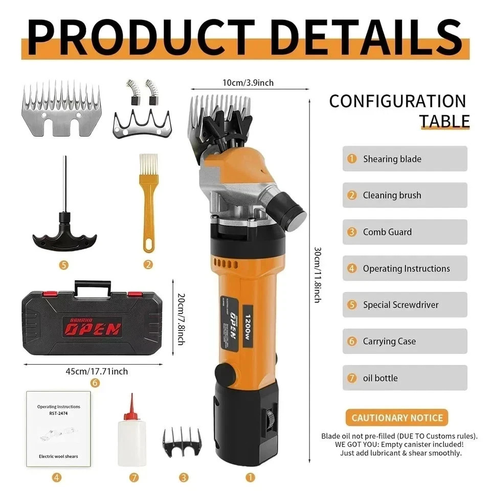 1200W Sheep Shears Clippers, 3200RPM 6-Speed Adjustable Heavy Duty Electric Shee