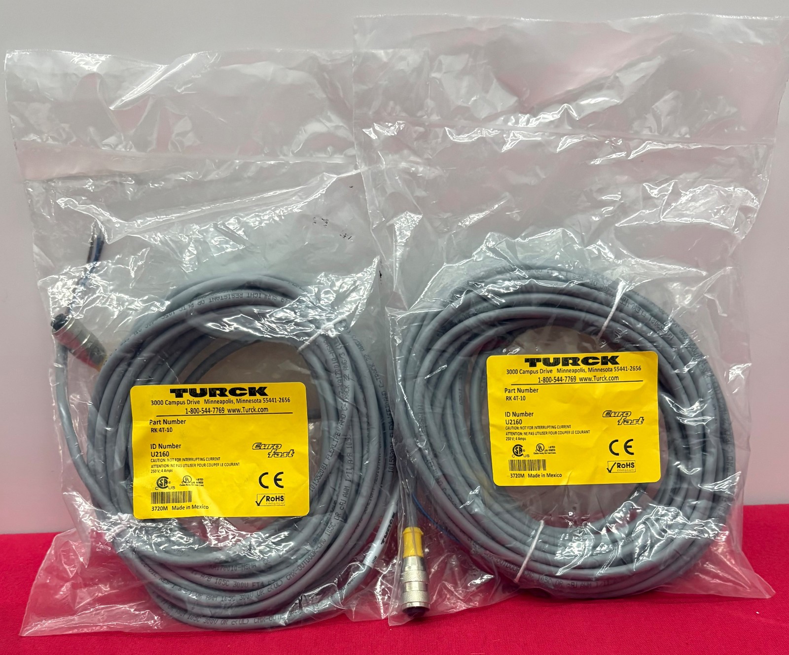 TURCK RK 4T-10 ID# U2160 CORDSET SINGLE ENDED (PIGTAIL) 3 WIRE 10 METER – QTY 2