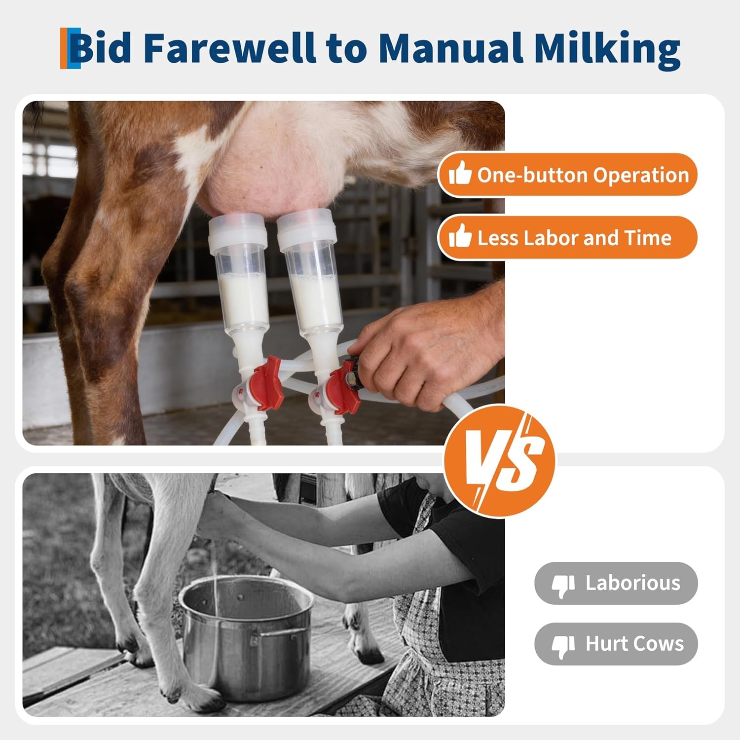 Portable Goat Electric Milker 3L 304 Stainless Steel Bucket 45-50kPa Vacuum