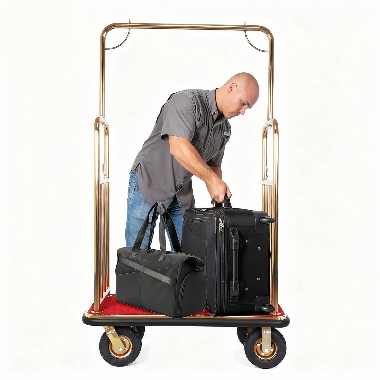 Hotel Luggage Cart 1200 lbs Capacity Stainless Steel Bellman Cart with 8″ Wheels