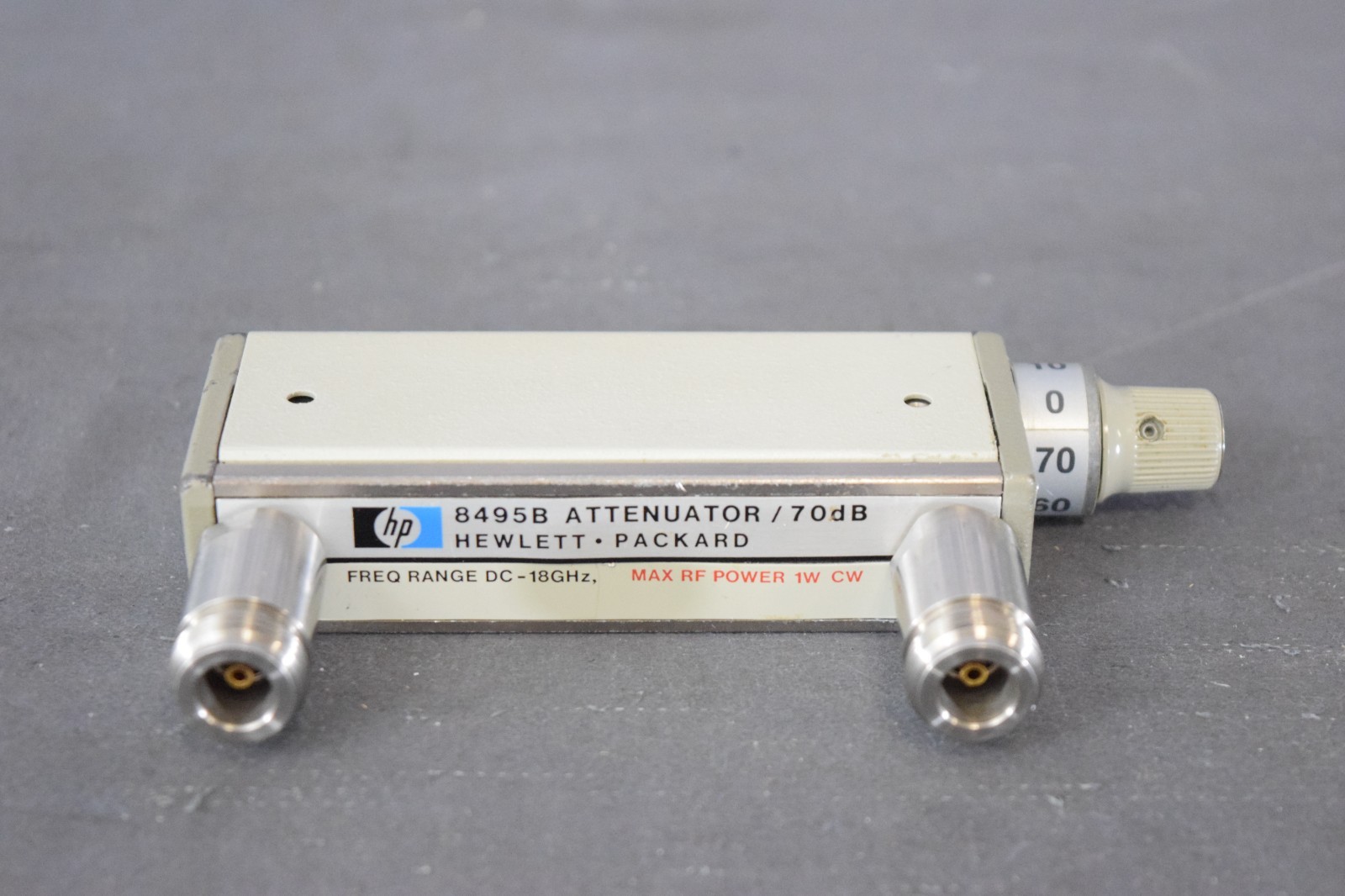 HP 8495B /001 Manual Step Attenuator, DC to 18 GHz; 0 to 70 dB; 10 dB steps