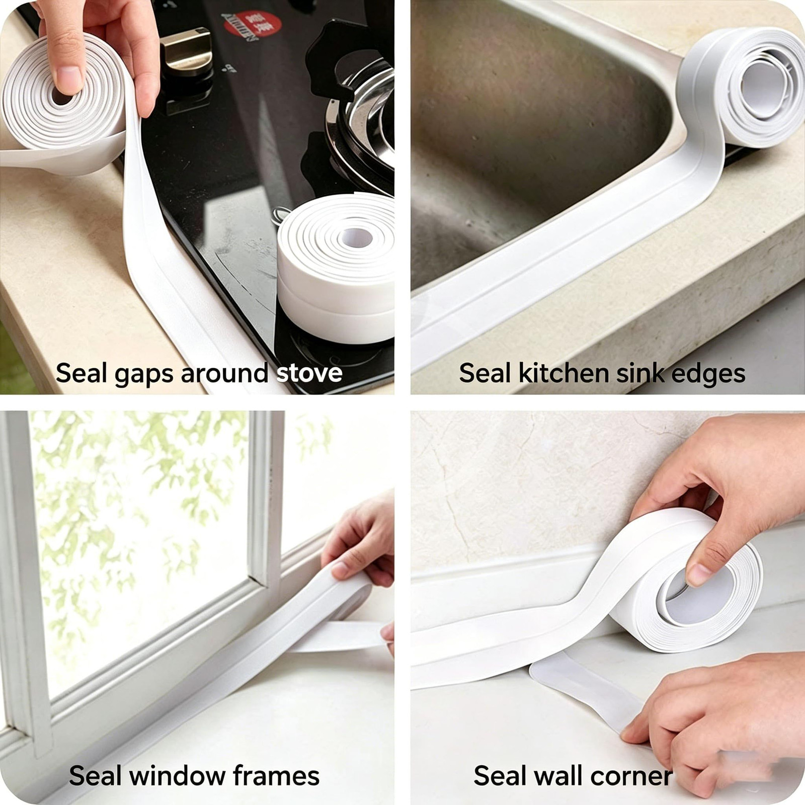 Waterproof Caulk Tape, Self-Adhesive Sealing Tape for Bathtub, Shower, White