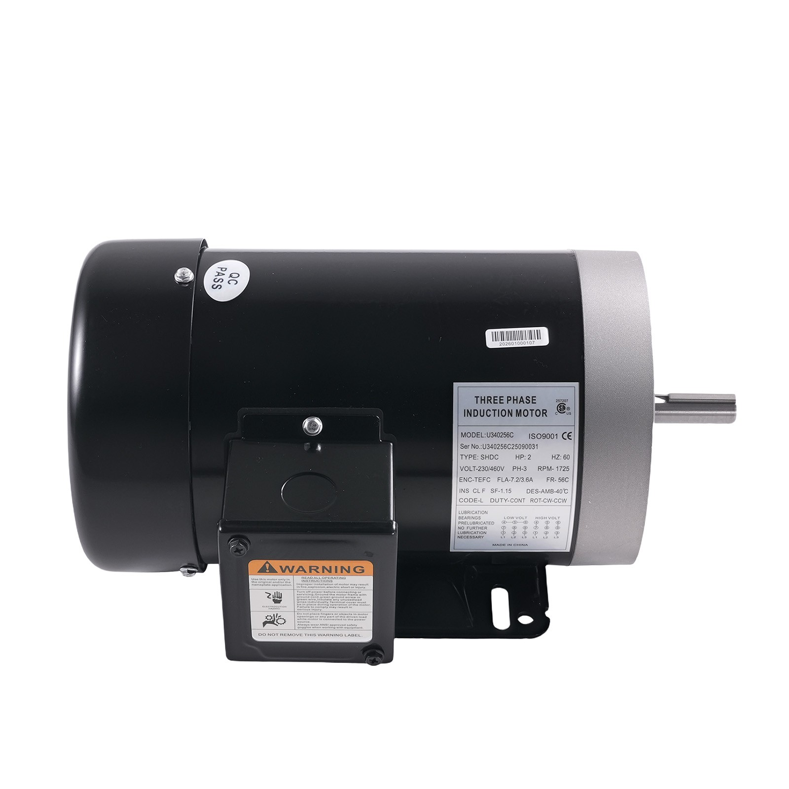 2 HP Electric Motor 3 Phase 56C Frame 1800 RPM TEFC 230 / 460 Volt 5/8″ Shaft
