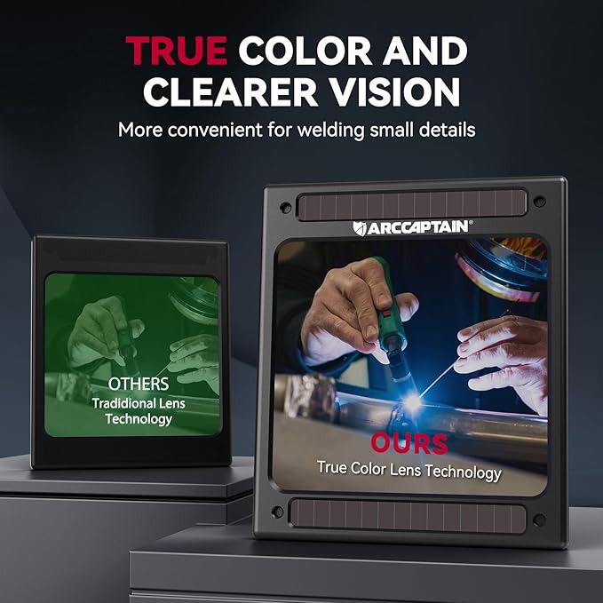ARCCAPTAIN Solar Powered Auto Darkening Welding Helmet Large View True Color New