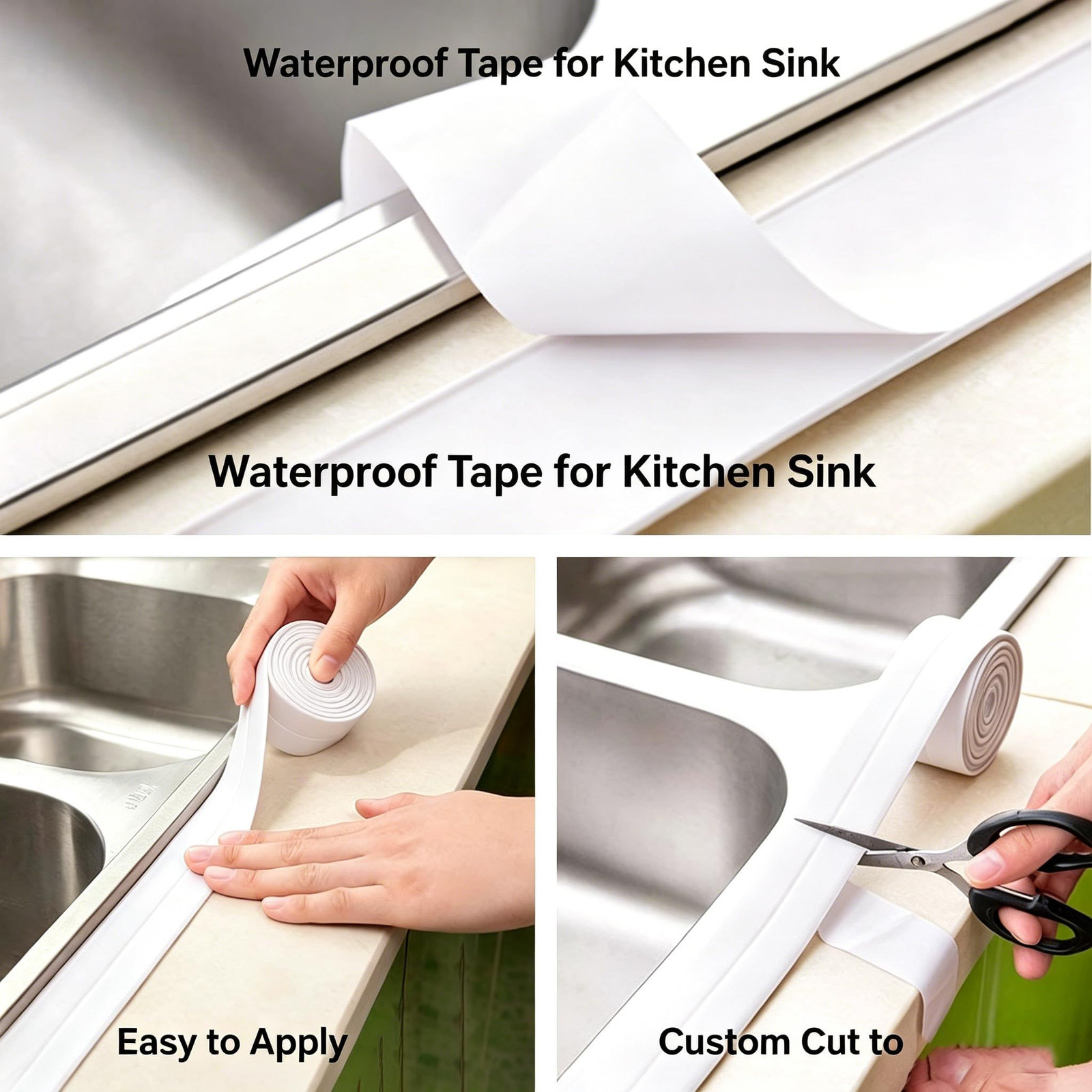 Waterproof Caulk Tape, Self-Adhesive Sealing Tape for Bathtub, Shower, White