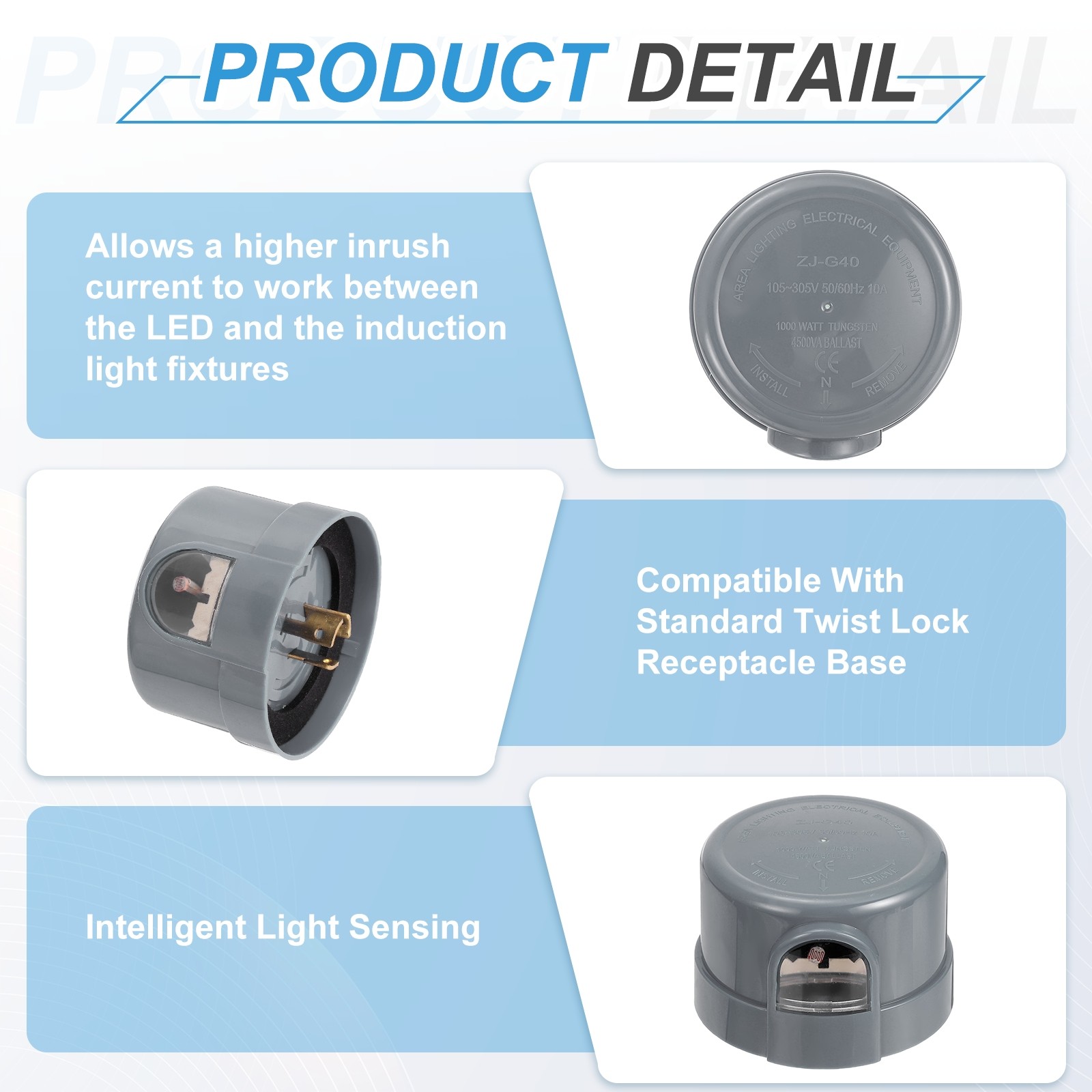 Twist Lock Dusk to Dawn Photocell Sensor for Outdoor Lights, Gray Pack of 2