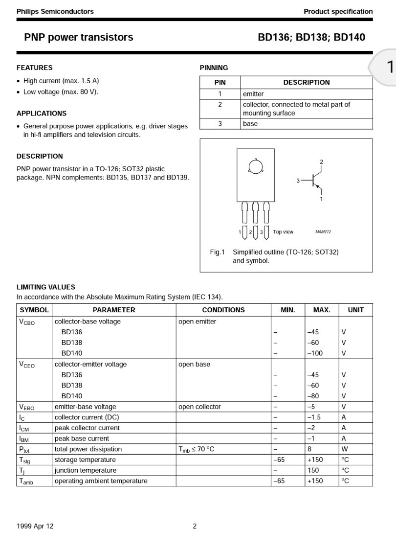 8 pcs or 4 pairs of BD139 NPN & BD140 PNP 80V 1.5A NPX by PHILLIPS-USA ship