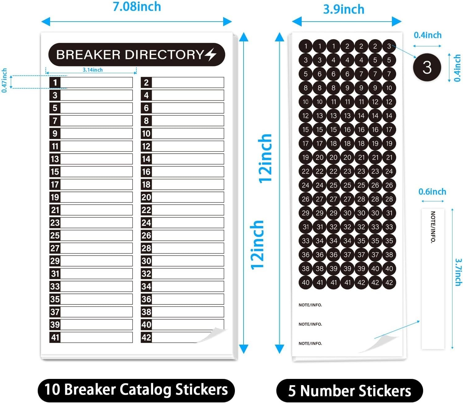 16 Sheets Breaker Panel Labels Electrical Box Sticker Numbers Breaker