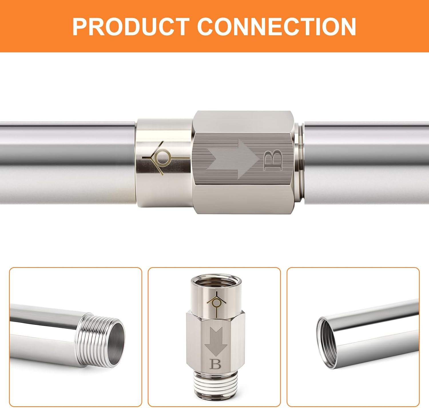 1Pc One-Way Non-Return Check Valve 1/4″ Male X 1/4″ Female Thread, Prevent Water