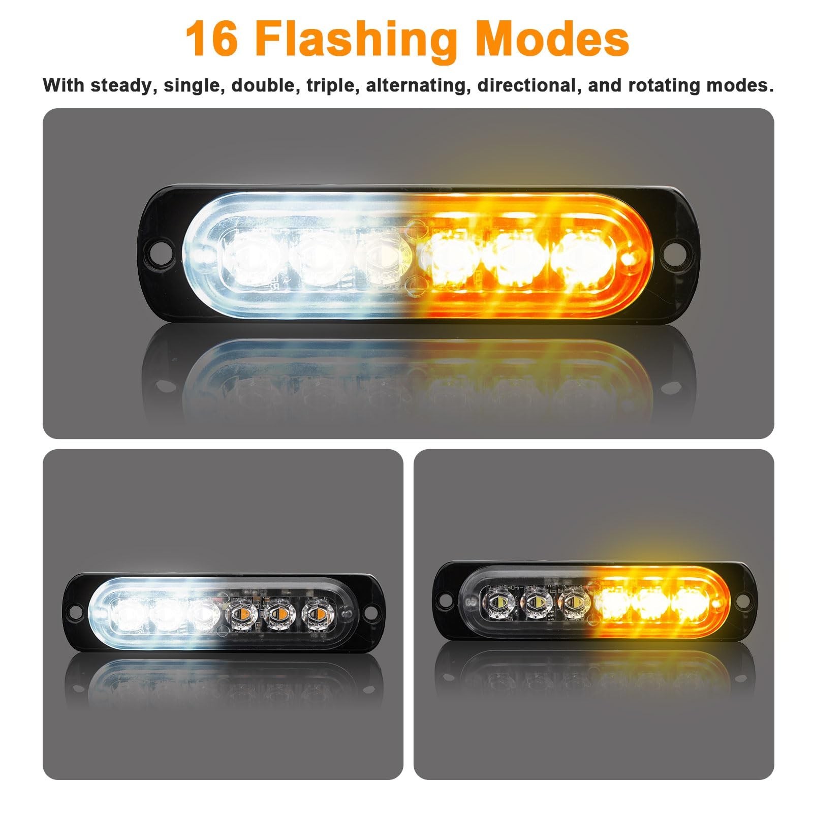 EEEKit 10 PCS LED Emergency Strobe Lights, 6 LED Amber White Strobe Warning E…