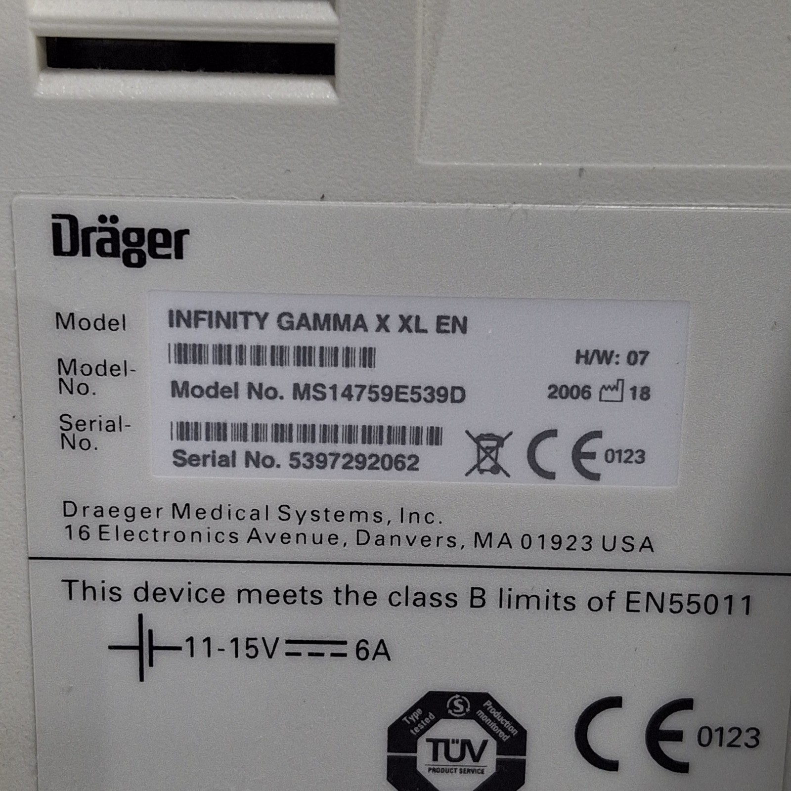 Draeger Medical Infinity Gamma X XL Patient Monitor
