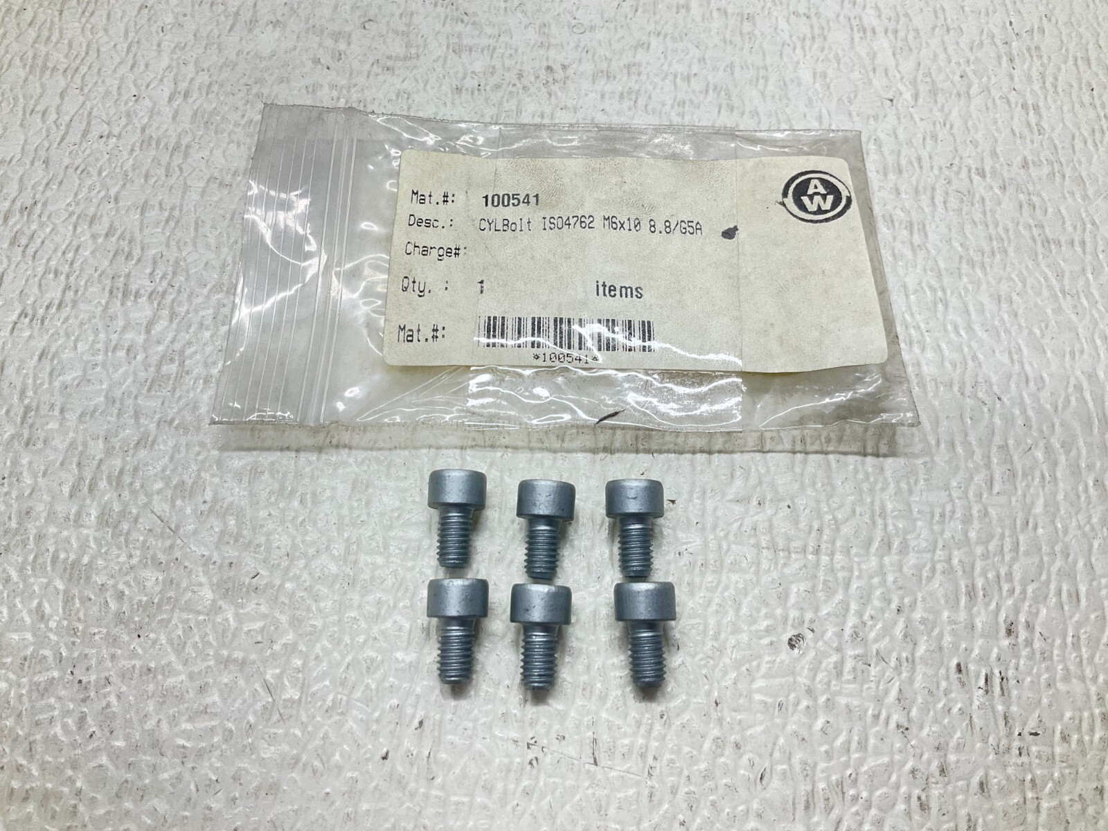 AW 100541 CYL Bolt ISO4762 M6x10 8.8/G5A Lot of 6 New (TSC)