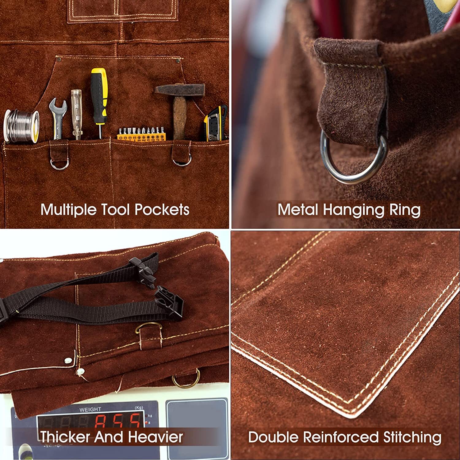 41″x 23″Cowhide Leather Welding Apron Heat Resistant Clothing with pockets