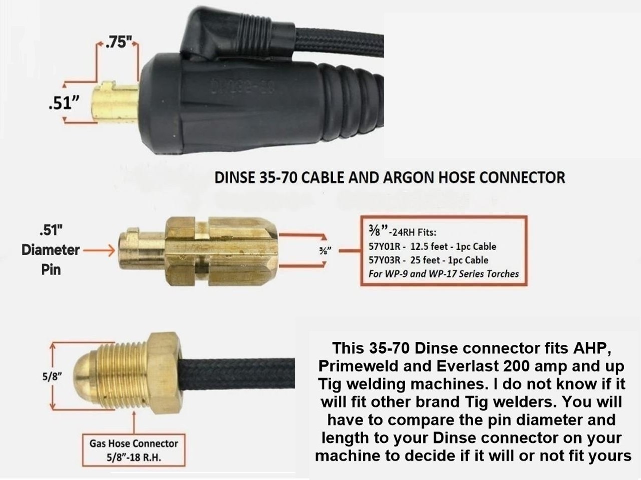 CK17 Tig Torch CK17-12-RSF RG + Dinse 35 Plug & More for Primeweld Everlast AHP