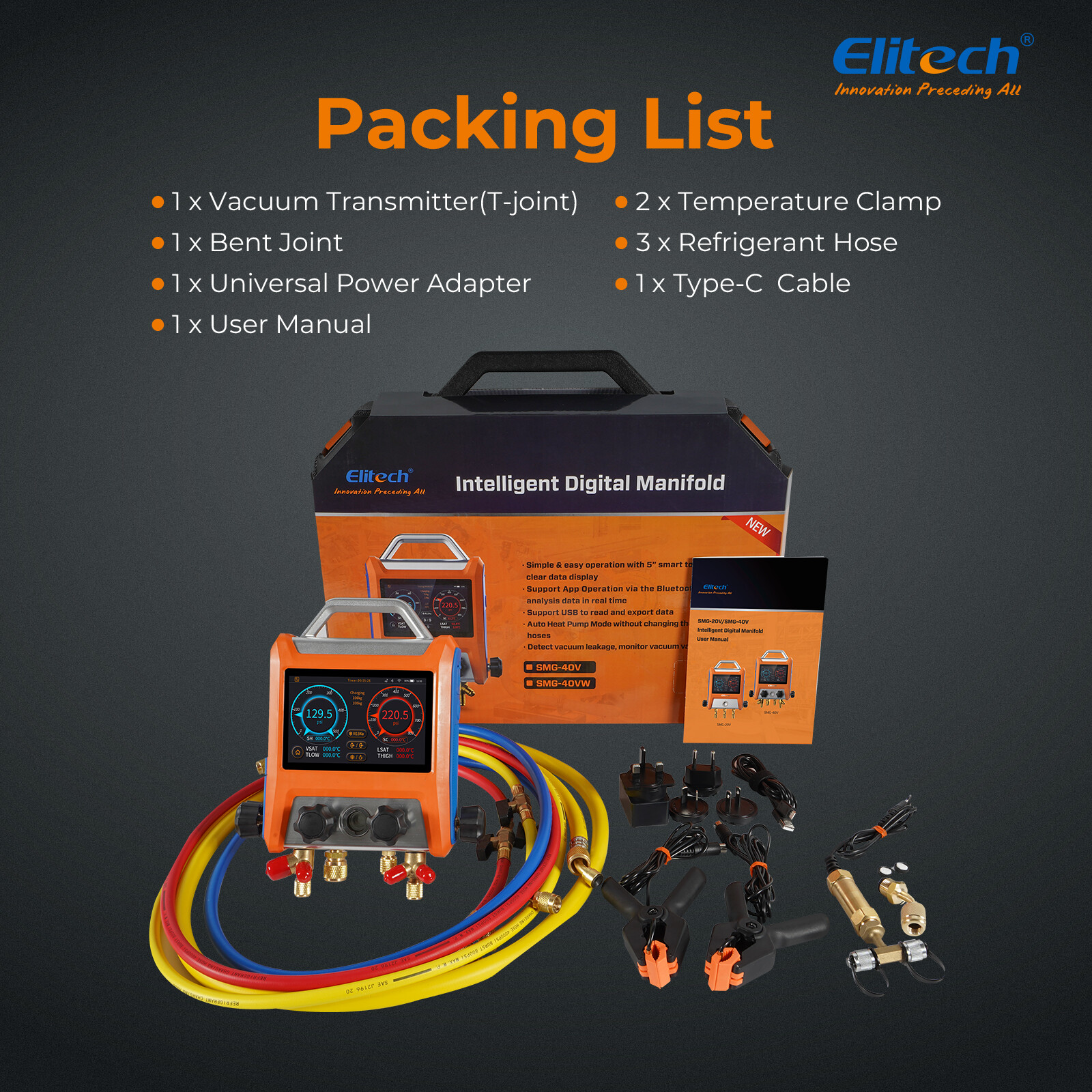 Elitech Manifold Gauge EMG-40V +ILD-200 Leak Detector+LMC-100A 220LBS Scale