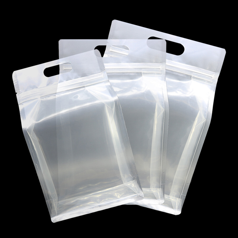 Multi-Size Mylar Clear/Clear/Clear Glossy Stand Up Zip Lock Bag w/ Hang Hole
