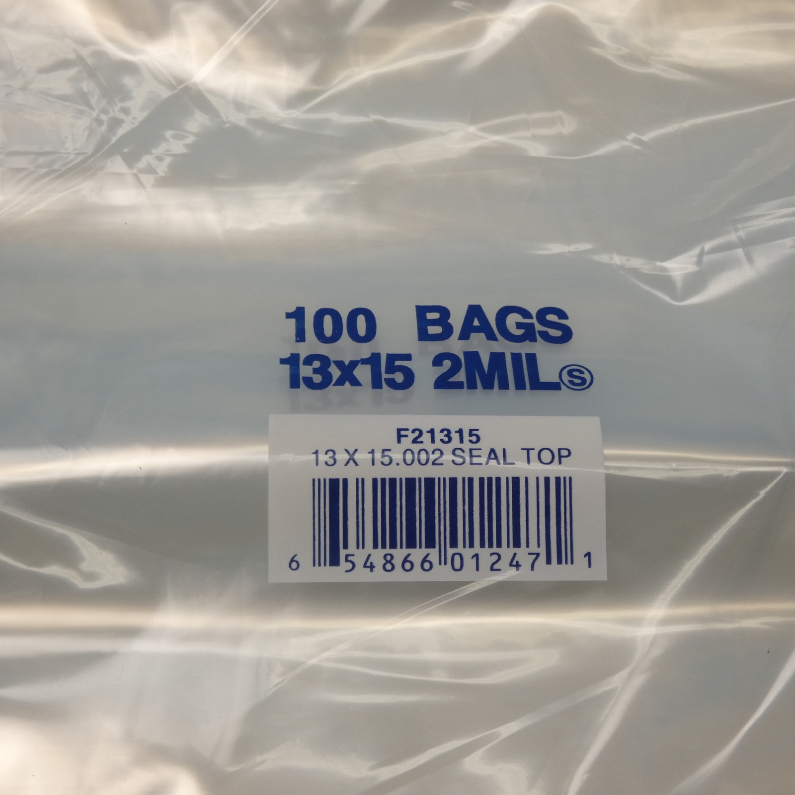 Elkay Plastics F21315 Clear Top Zip Seal Bag 13 x 15 IN 2 Mil Qty 100