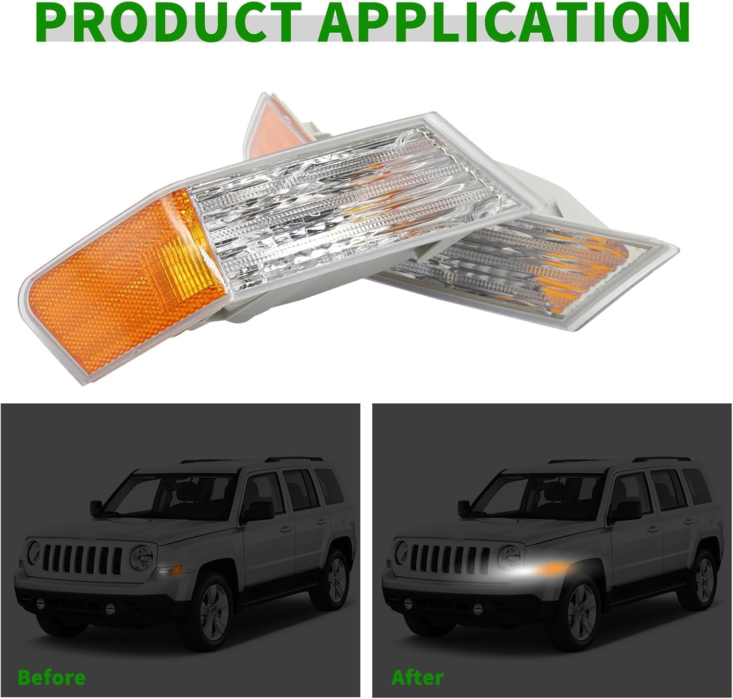Front Turn Signal Lights Lamps with Patriot 2007-2017, 68004180AC, CH2527102, 68