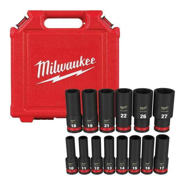 Milwaukee 49-66-7014 Shockwave Impact Duty Drive Sockets – Set of 14, Red