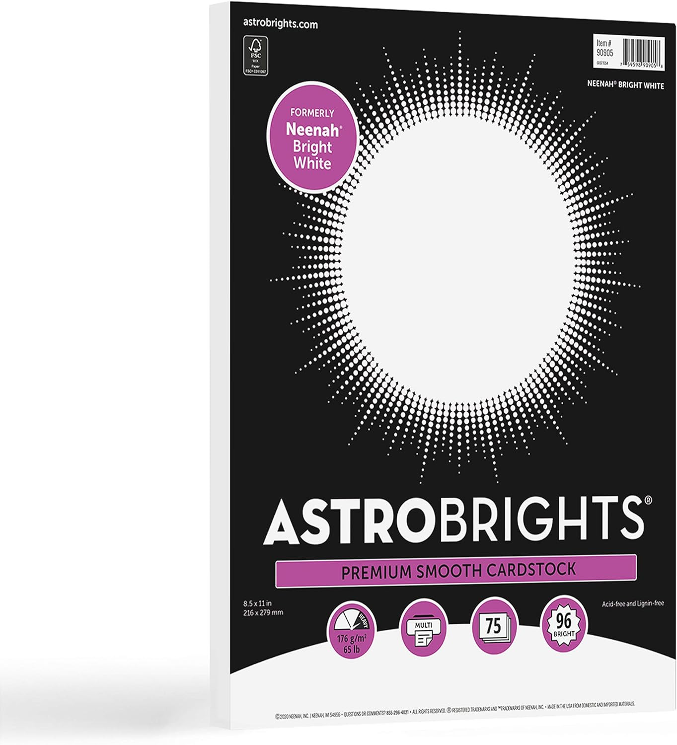 /Neenah Bright White Cardstock, 8.5″ X 11″, 65 Lb/176 Gsm, White, 75 Sheets (909