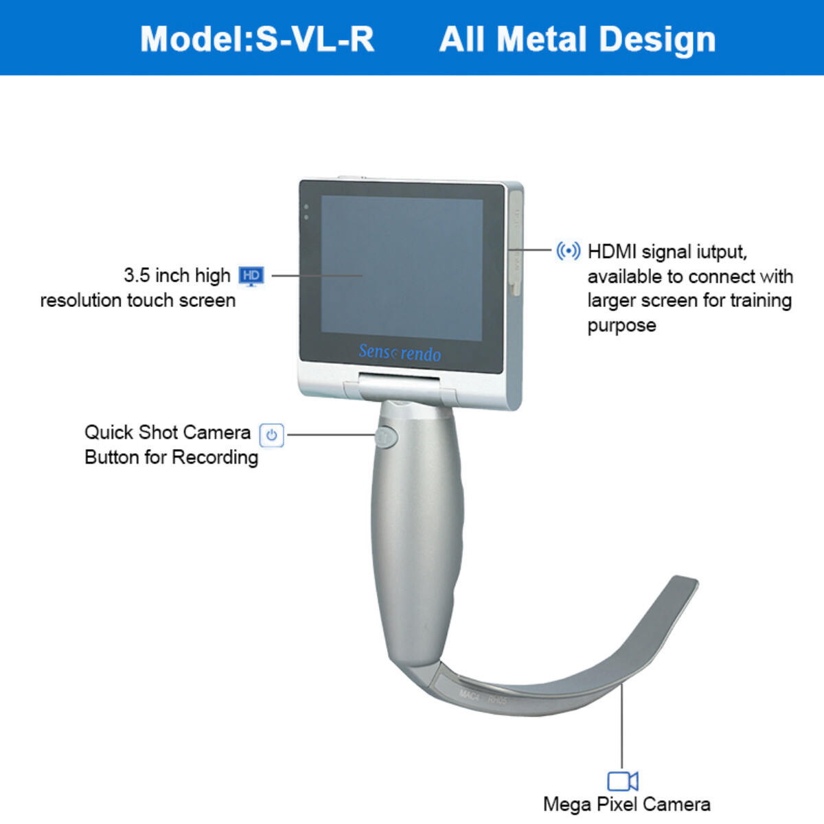 (US Delivery) Video Laryngoscope with 3 Reusable blades (MAC3/MAC4/D-BLADE)