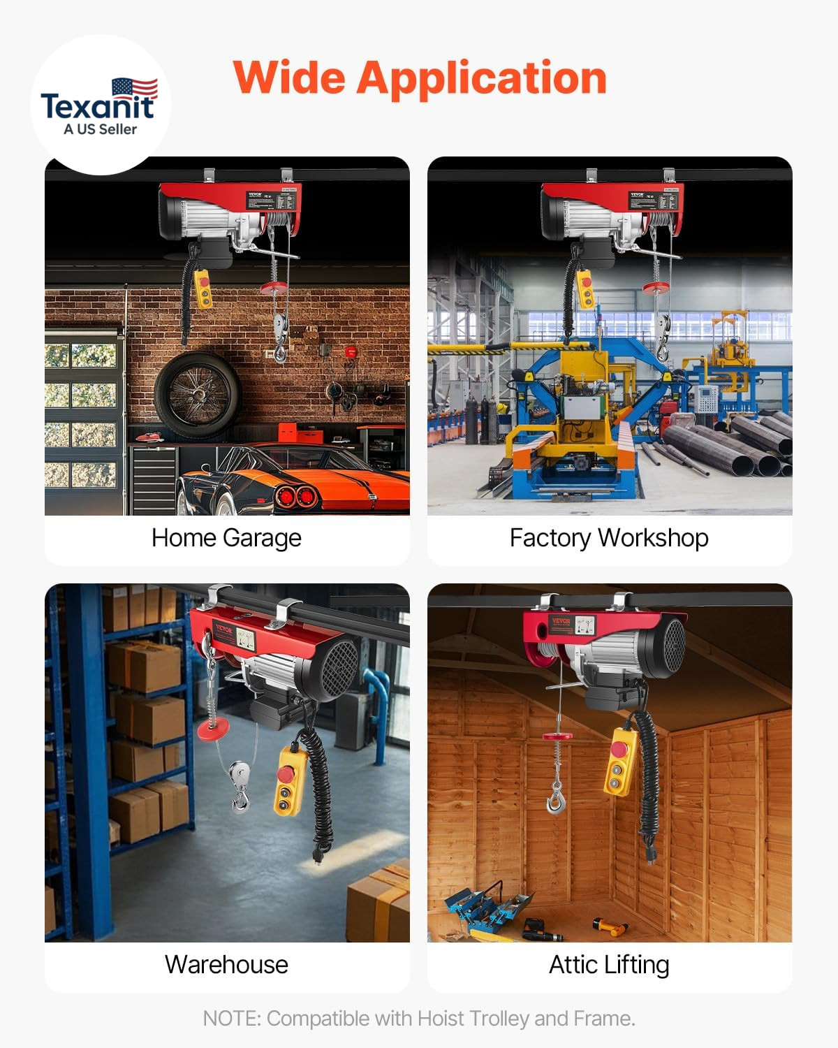 Electric Hoist with Remote Control, 1320LBS Electric Winch, 110V Electric Hoist