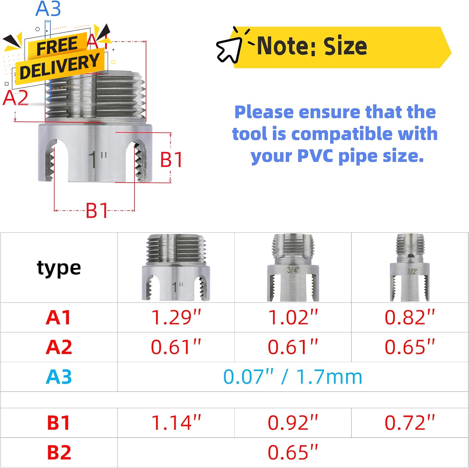 3 Pcs PVC Pipe Threader Kit Integrated Internal & External Pipe Thread Cutting T