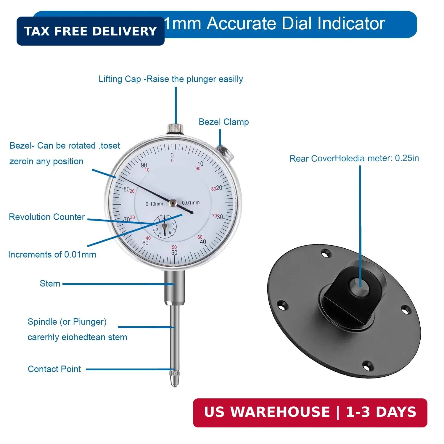 HDLNKAK Premium Disc and Rotor/Ball Joint Gage, with 0.01 mm Dial Indicator and