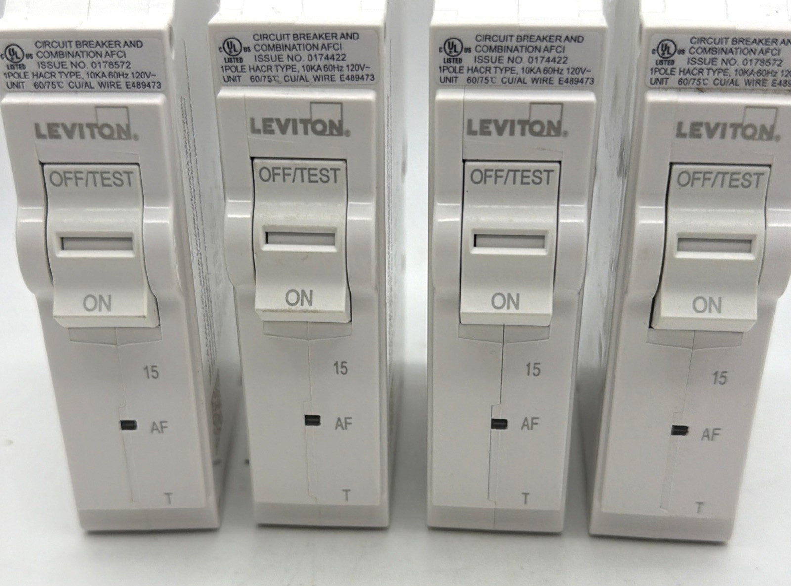 LEVITON LB115-AFT 15A 1-POLE AFCI PLUG-ON BREAKER 120V OPEN BOX LOT OF 4 GENUINE
