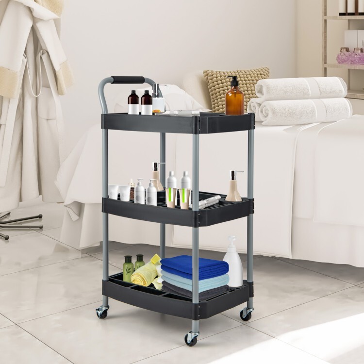 3 Layer Detailing Garage Tool Organizer Utility Cart w/ Multiple Divider 4 Wheel