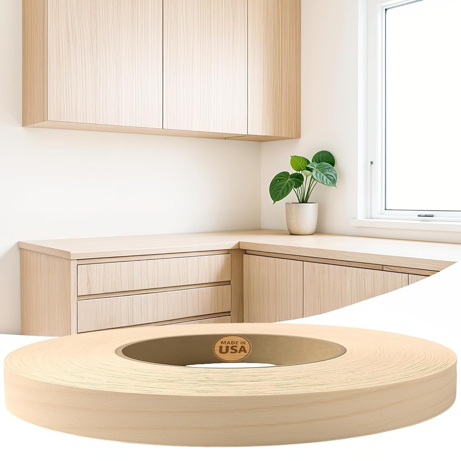 Birch Wood Veneer Edge Banding Tape 3/4 in x 50 ft Pre-Glued DIY Furniture