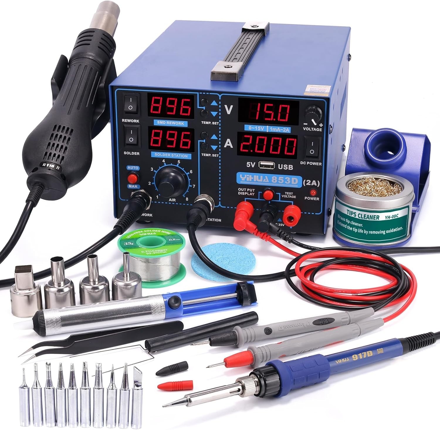 Versatile 3-in-1 Soldering, Rework, and Power Supply Station with PID Control