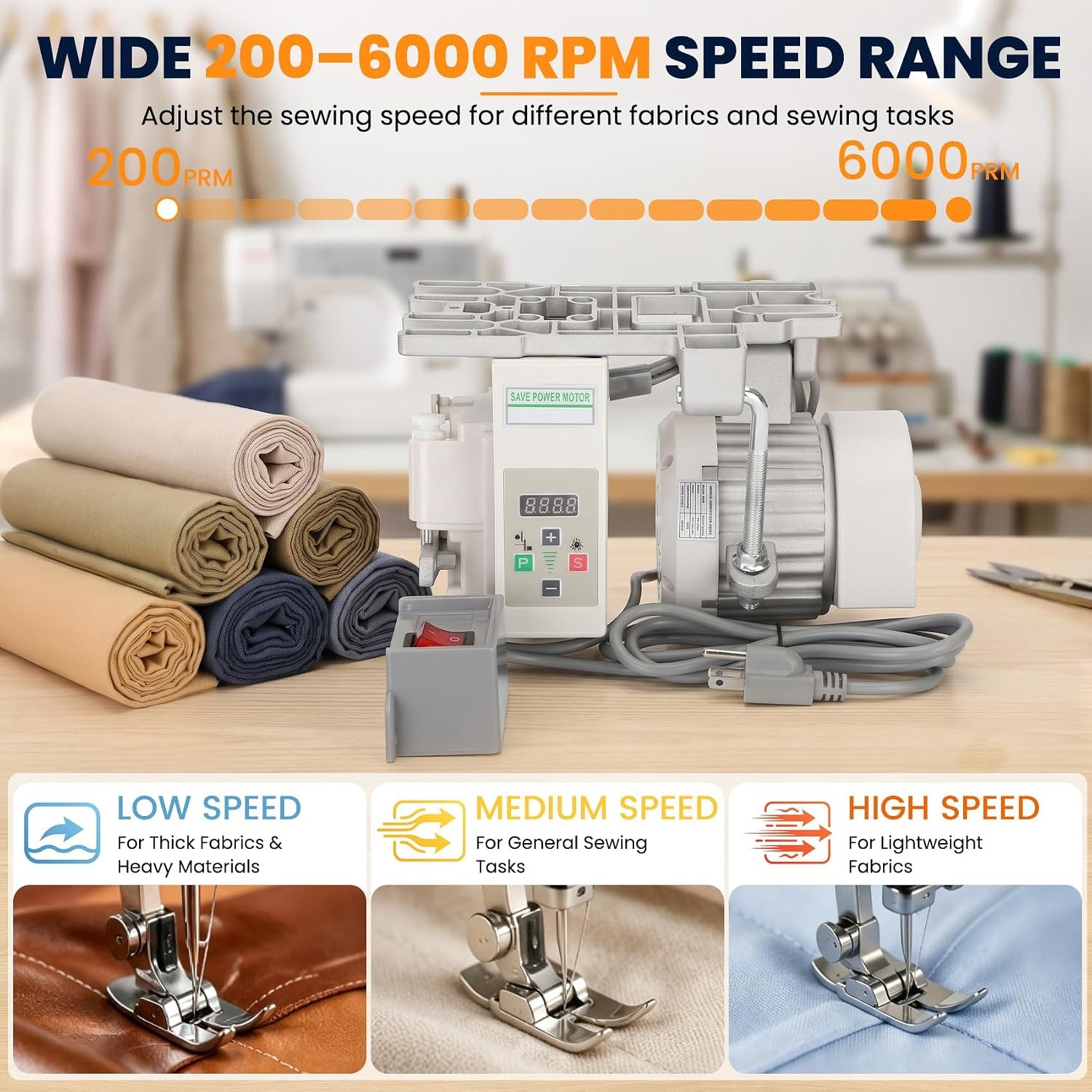 Sewing Machine Servo Motor, AC110V 1000W Industrial Brushless Sewing Machine