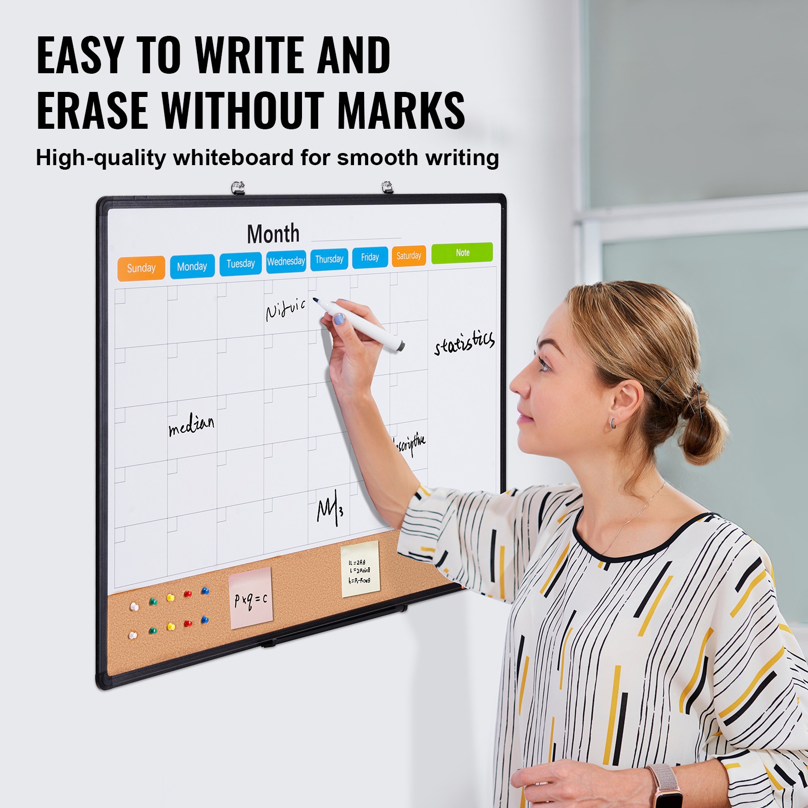 Uimoso 36″x24″Monthly Calendar Whiteboard & Cork Board Combo with Aluminum Frame