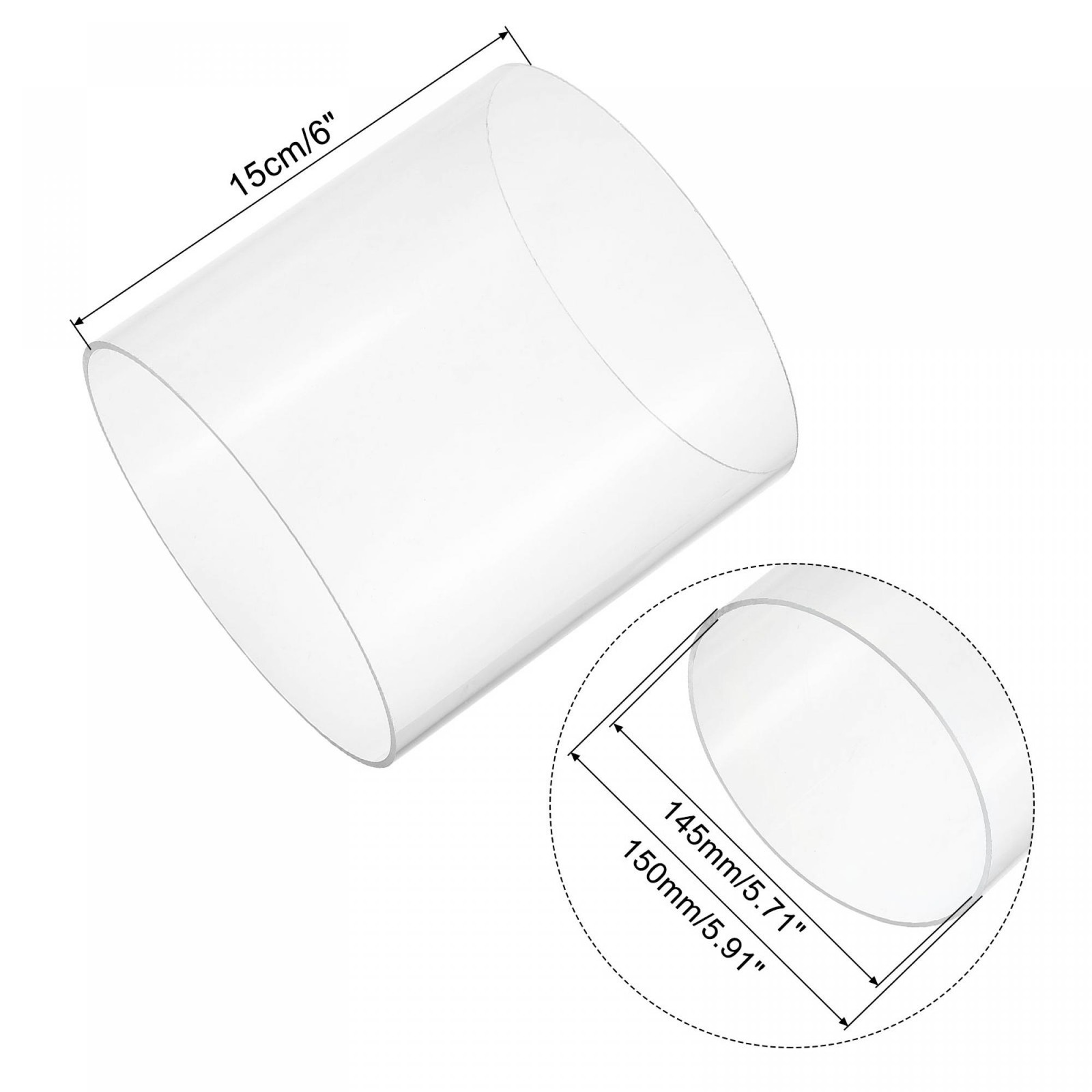 Acrylic Pipe Clear Rigid Tube 145mm ID 150mm OD 6″ for Lamps and Lanterns
