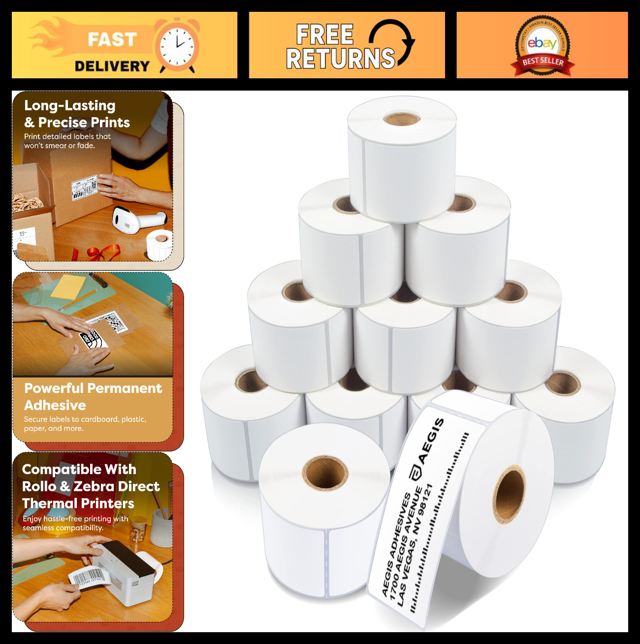 2″ x 4″ Direct Thermal Printer Labels – 4200 Count, 12 Rolls, Barcode & FNSKU St