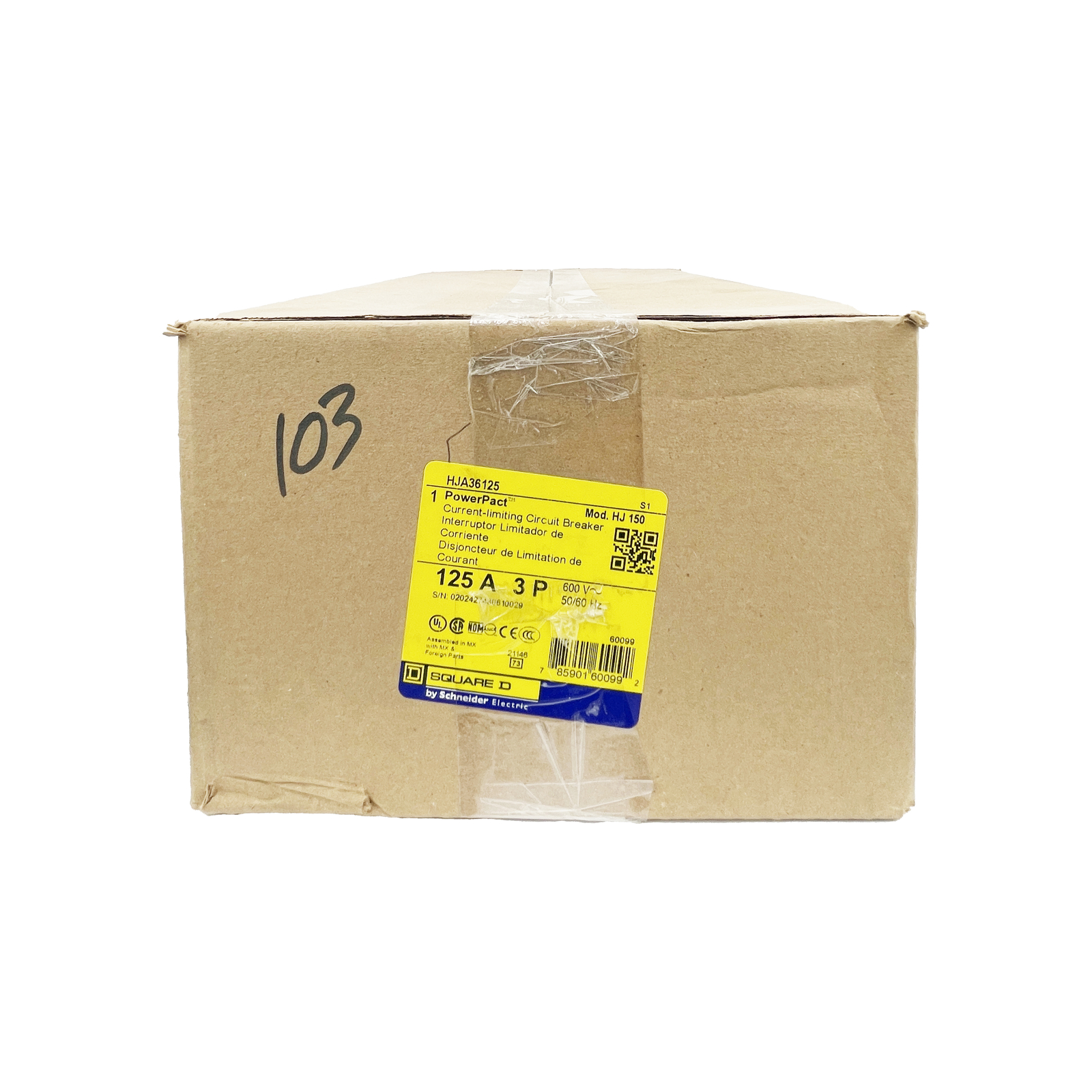 NIB – Square D – HJA36125 – Molded Case Circuit Breaker – 125 A, 3-Phases, 600V