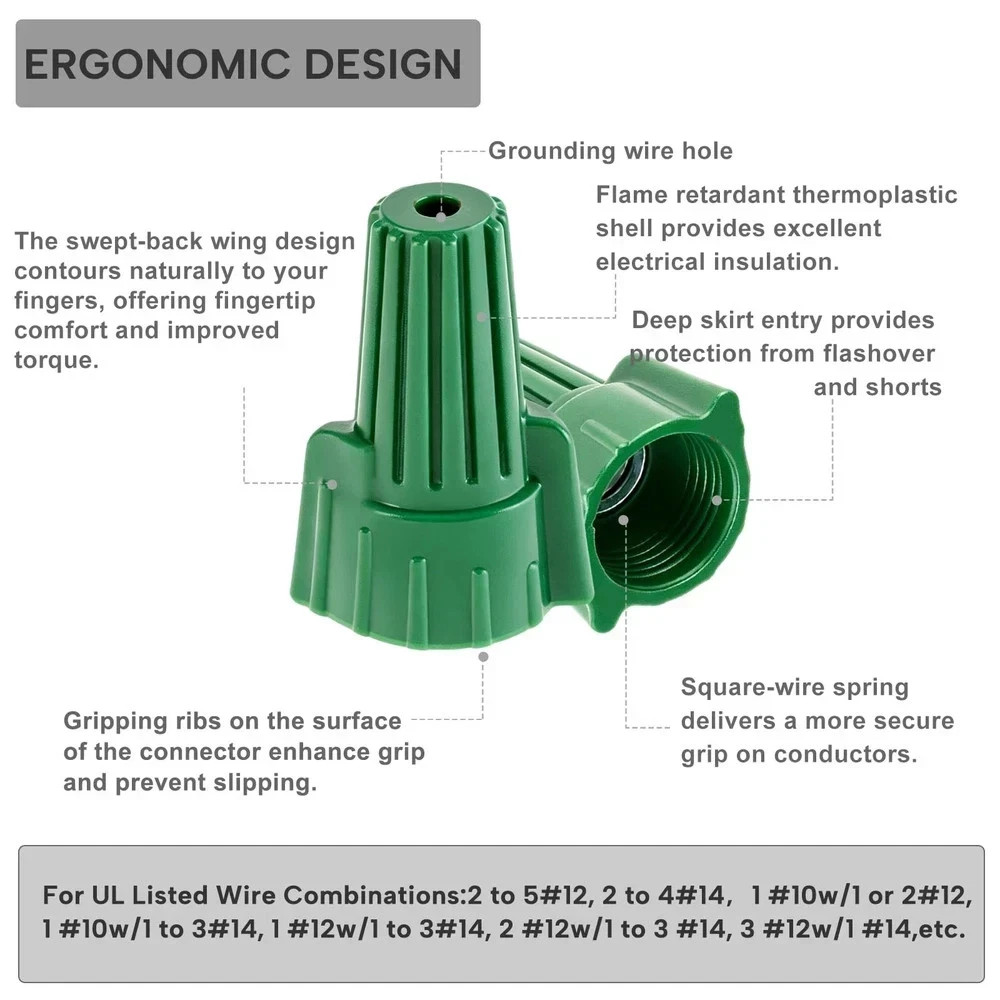 P99 Green Wire Nuts 600Pcs for 14-10 AWG, UL 467 Listed Twist-On Ground Wire …