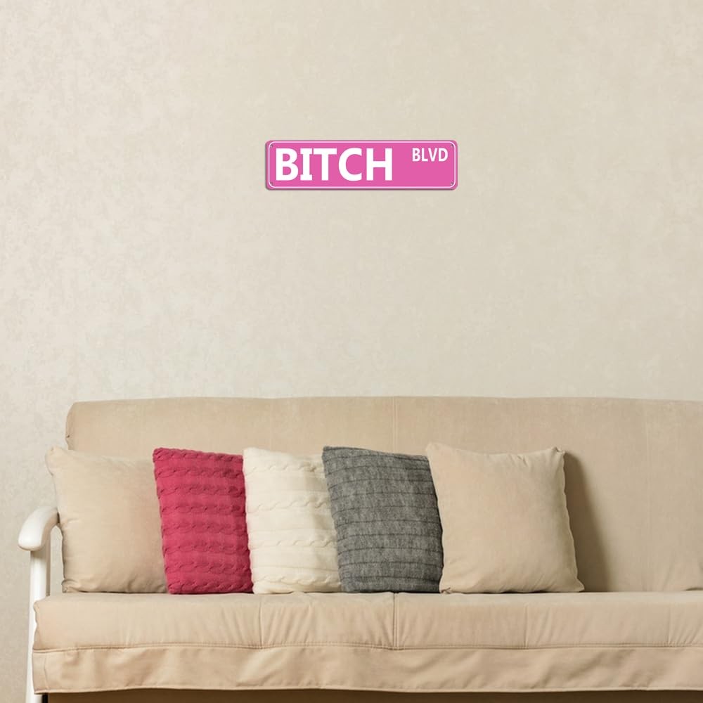Retro Pink Tin Metal Sign – ‘BITCH BLVD’ – Bold Statement Decor for Home, Bar, o