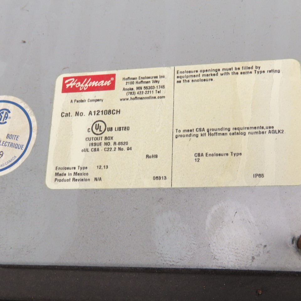 Hoffman A12108CH 12″ x 10″ x 8″ Electrical Enclosure Type 12,13