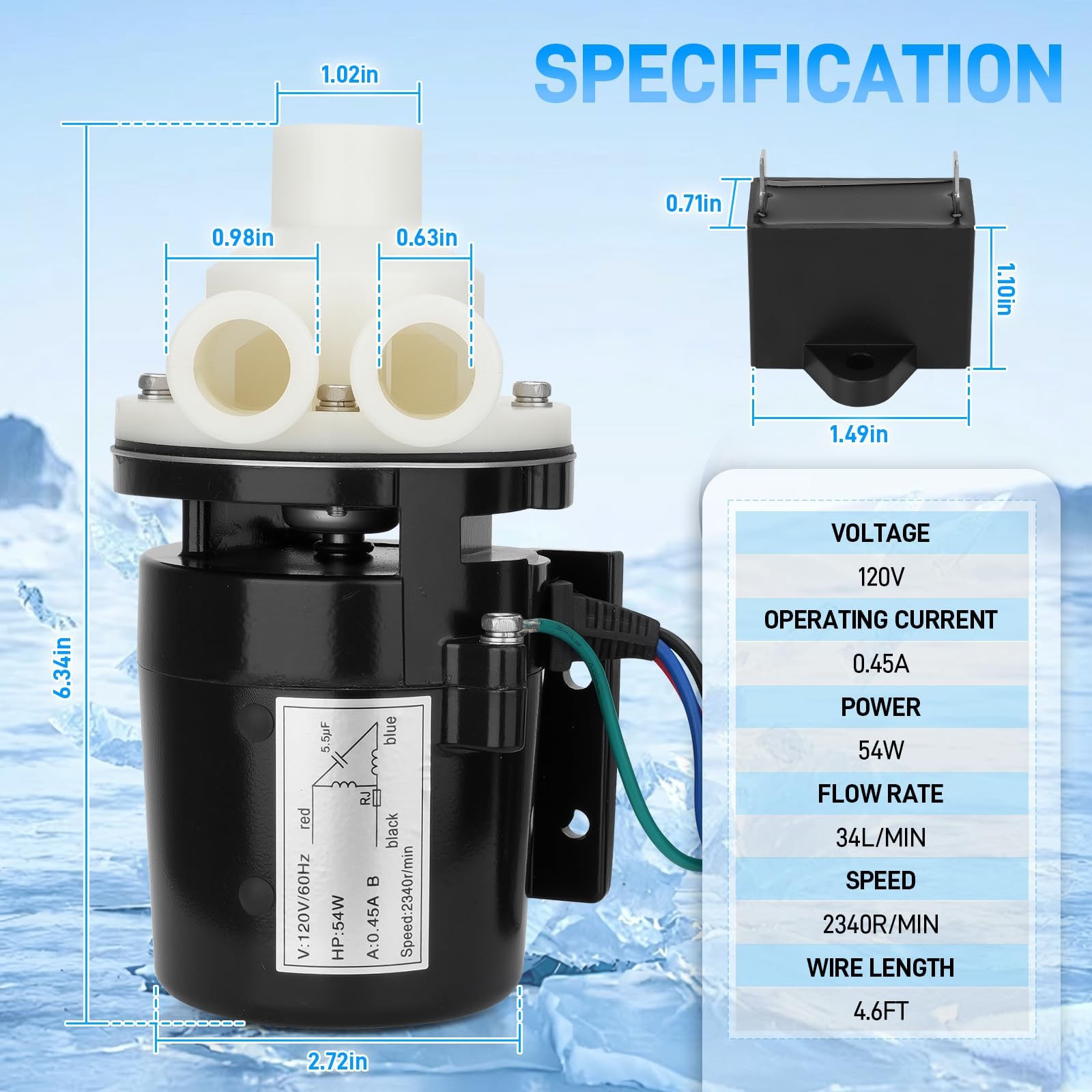 Water Pump Motor Assembly For Hoshizaki Ice Machine KM-450 KM-900 APTA92P10WD1