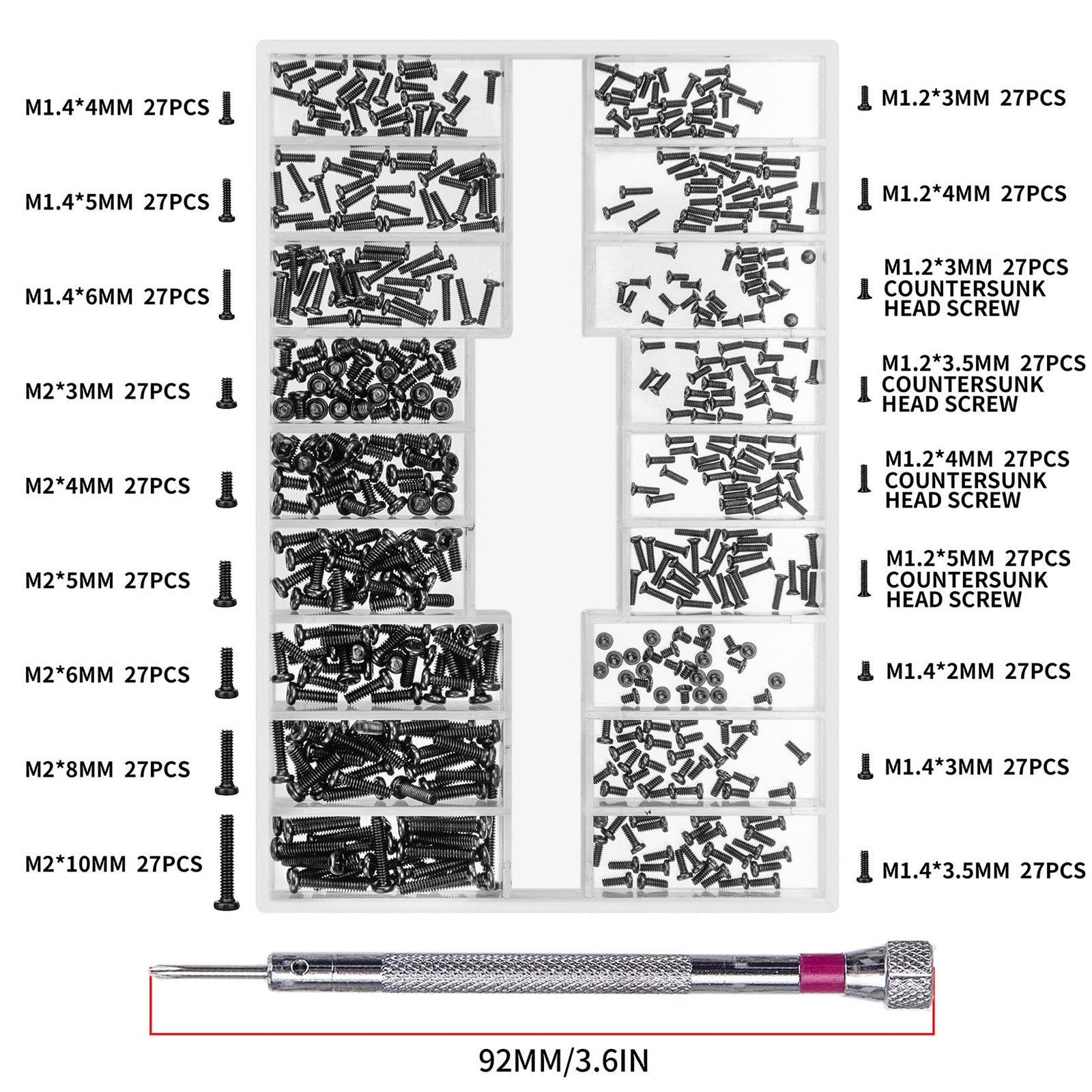 500 PCS Micro Screws M1.2 M1.4 M2 Laptop Electronics Repair Black Set