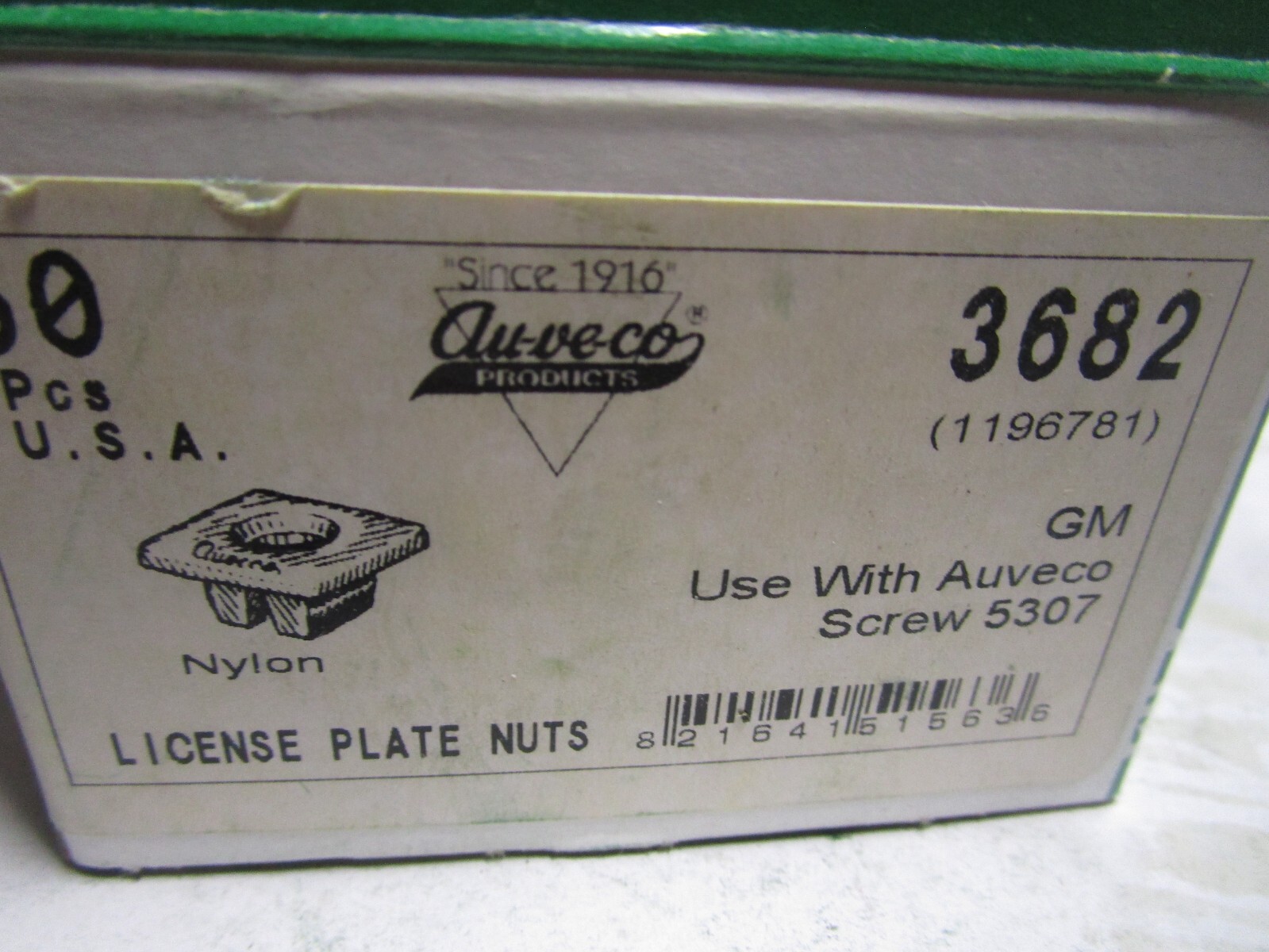 AUVECO 3682 GM LICENSE PLATE NYLON NUT, 1/4-20 SCREW SIZE QTY 50