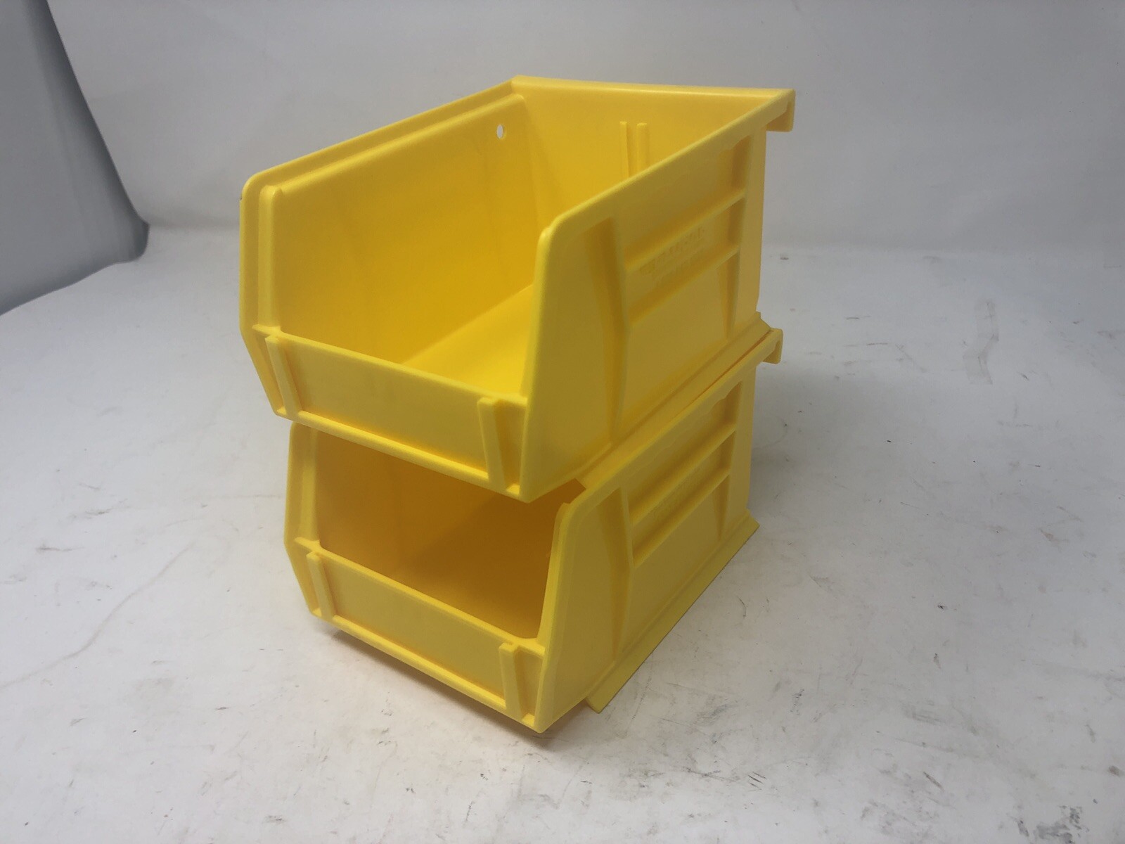 24PK YELLOW PLASTIC STACKABLE OR HANG STORAGE BIN TOYS TOOLS PARTS 5 1/2 X 4 X 3