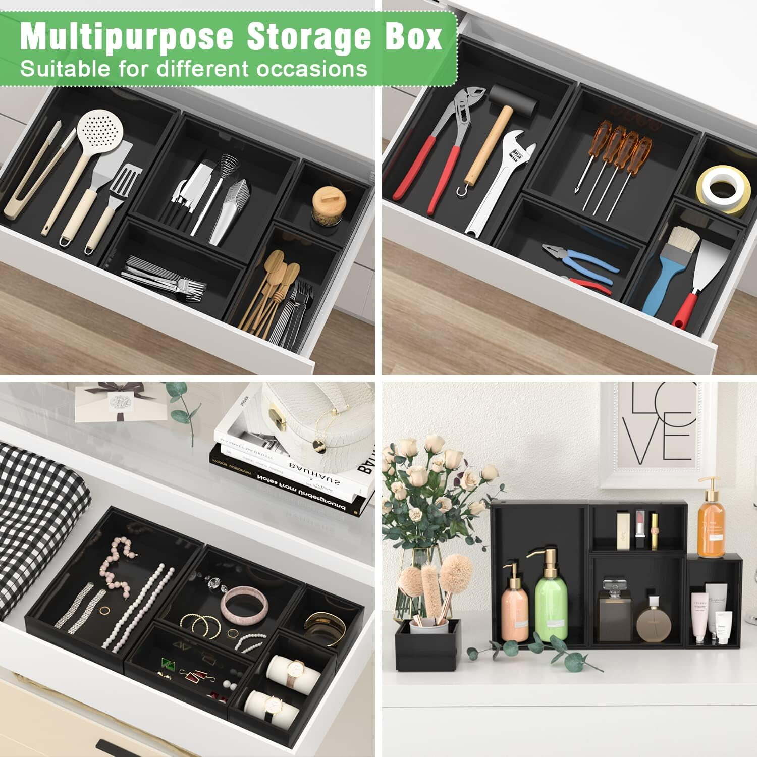 7-Piece Drawer Organizer Boxes Multi-Use Storage Bins Dividers Utensil Holder