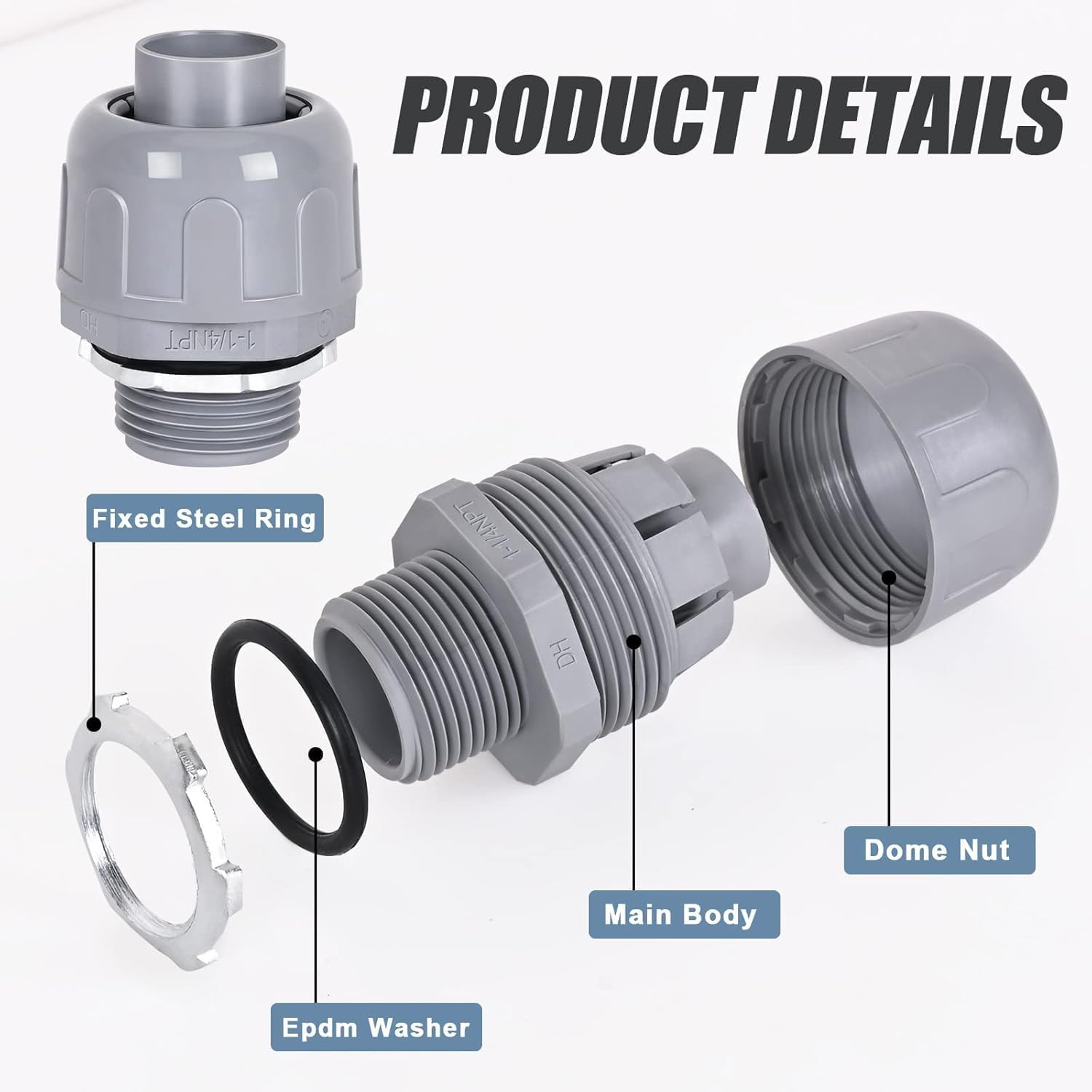 1-1/4 Liquid Tight Straight PVC Conduit Connector 2 Pack, Flexible Nonmetallic,