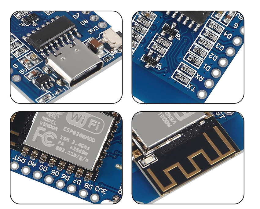 2-Pack ESP8266 D1 Mini USB-C ESP-12F CH340 4MB WiFi Development Boards